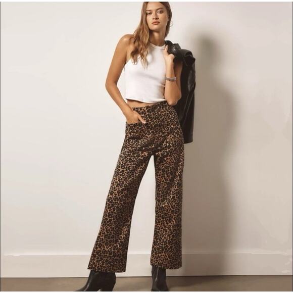 Anthropologie Maeve Colette Crop Wide Leg PONTE Pants Size 28 Brown Leopard Y18 - Picture 1 of 8